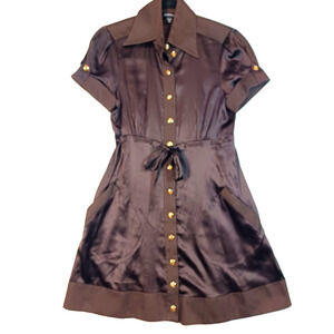 Bebe sz XS Silk blend dress button up belted side pockets office siren feminine